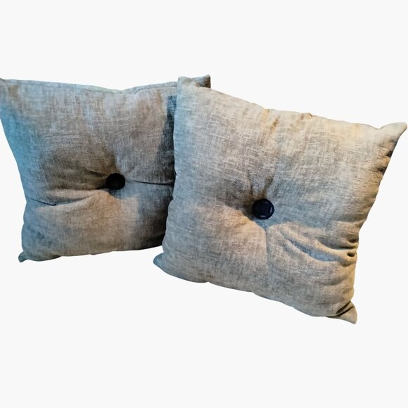 Beige Tufted Accent Throw Pillows Navy Blue Button Detail 17x17 Lot 2 - Picture 2 of 8